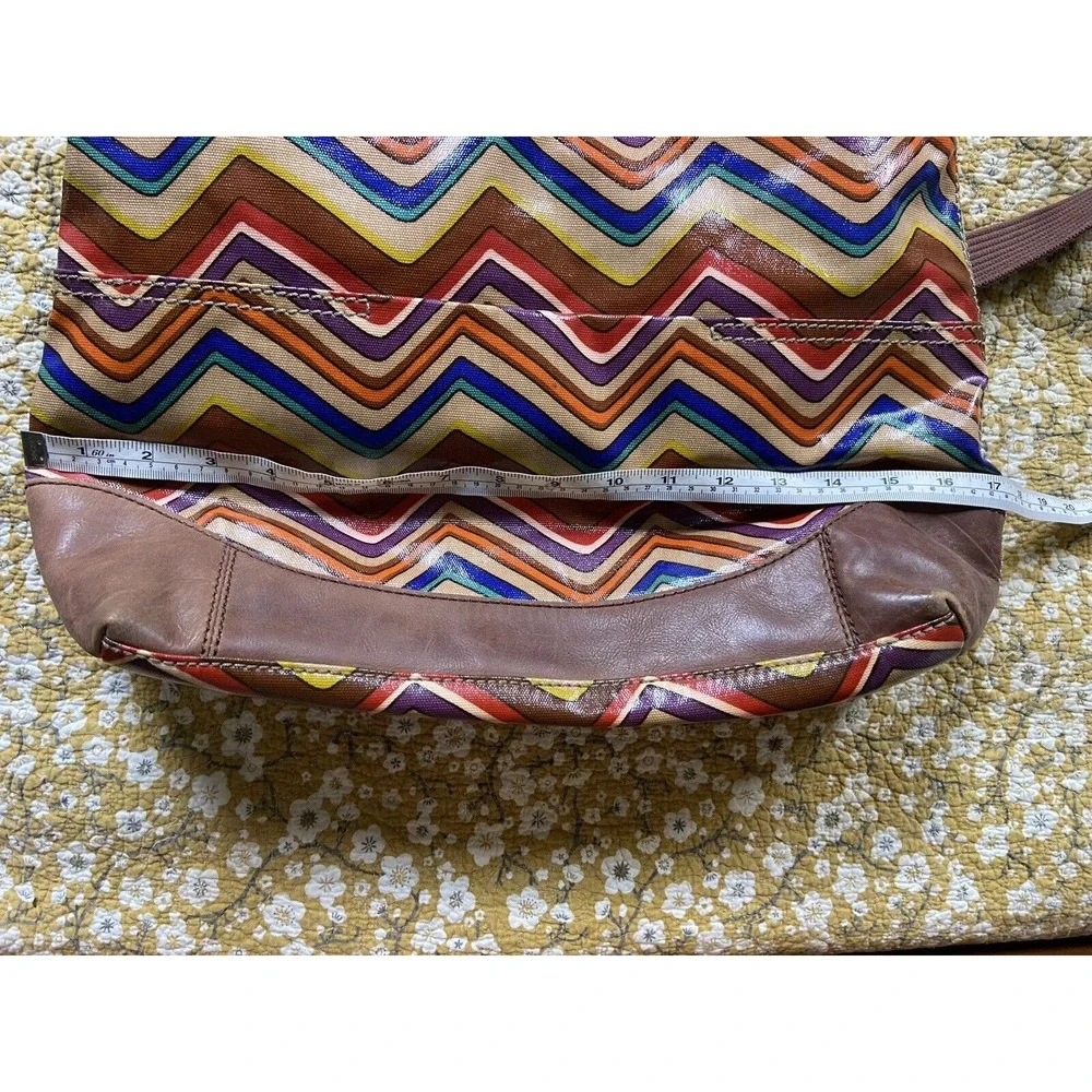 Fossil Key-Per Magnetic Closure Chevron‎ Striped Costed Canvas Tote Bag Purse